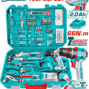 KIT TALADRO PERCUTOR 20 VOL  INCLUYE BATERIA Y CARGADOR - CON 166 ACCESORIOS Y HERRAMIENTAS